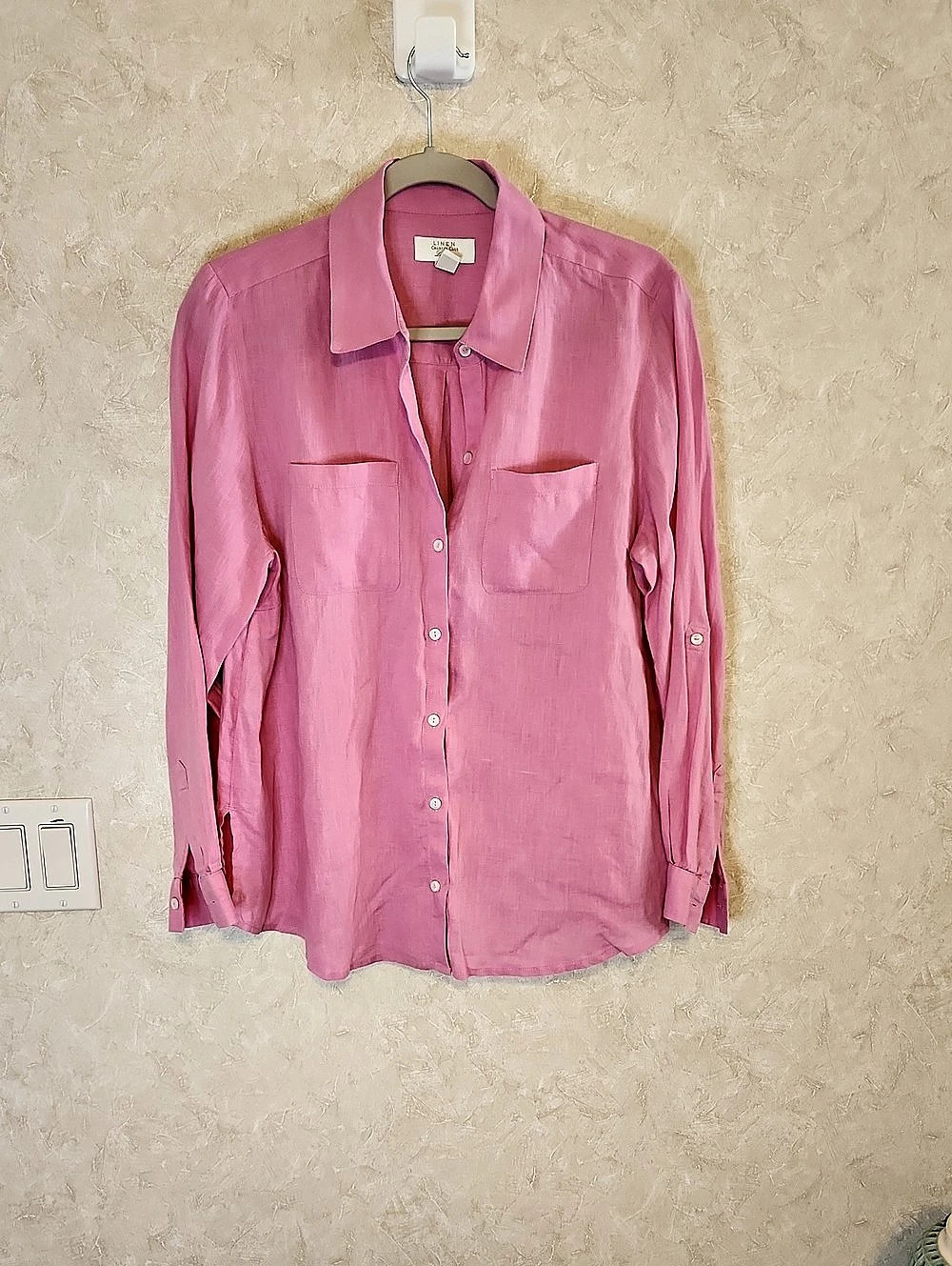 Linen Charter Club Legacy Linen Button Down Shirt in Pink Size Large Petite